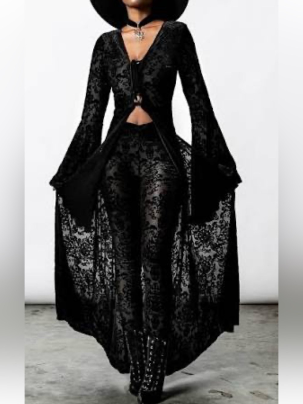 Killstar Inferno velvet burnout bell sleeve duster.